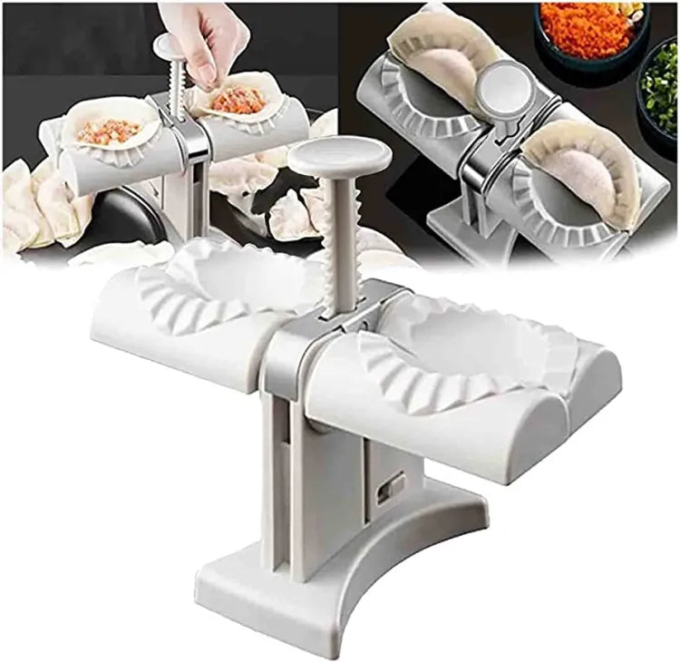 Double head dumpling and samosa maker with detail insets of filling and sealing