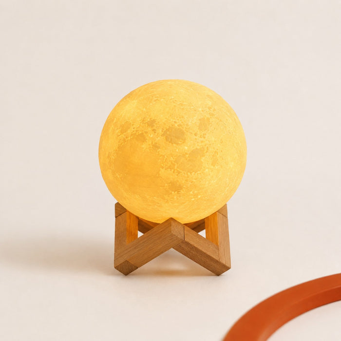 3D Moon Lamp rechargeable LED night light on wooden stand