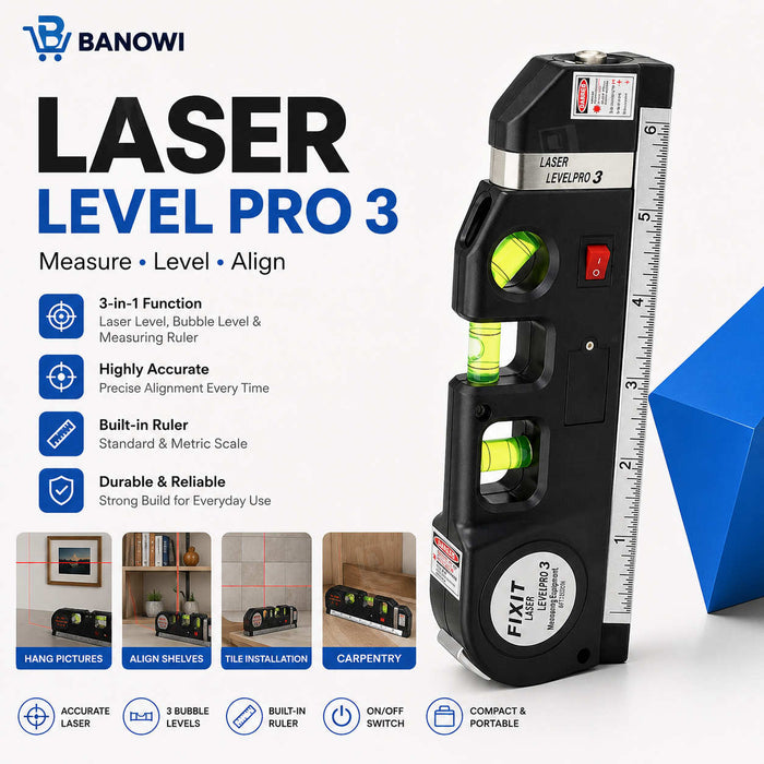5-in-1 Multi-Purpose Laser Level Pro 3 - Spirit Level, Ruler &amp; Tape Measure
