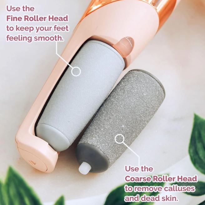 Fine roller head for smooth feet and coarse roller head for callus removal