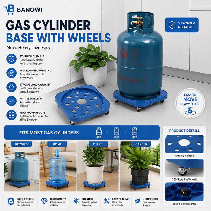 Gas Cylinder Base with Wheels – Heavy-Duty Movable Trolley for Kitchen