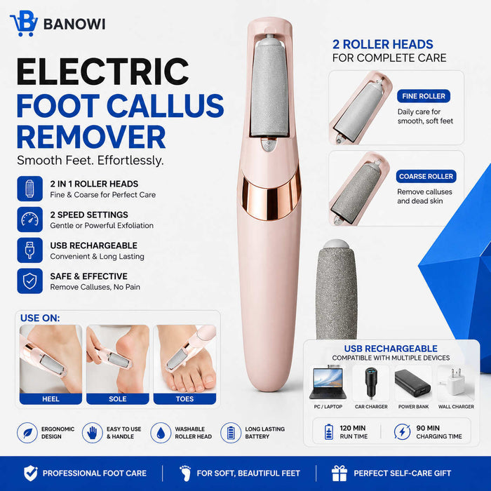 USB Rechargeable Electric Foot Callus Remover - 2-Speed Foot File