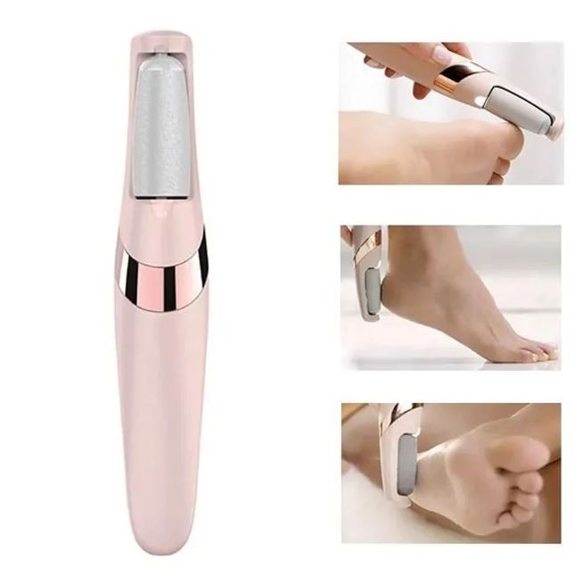 Electric foot callus remover with in-use photos on heel and foot