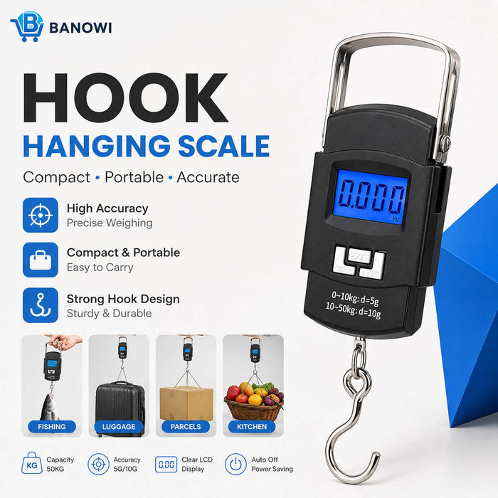 Digital Hanging Luggage Scale 50kg - Portable Weighing Scale with LCD