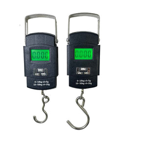 Digital hanging luggage scale product shot on white background